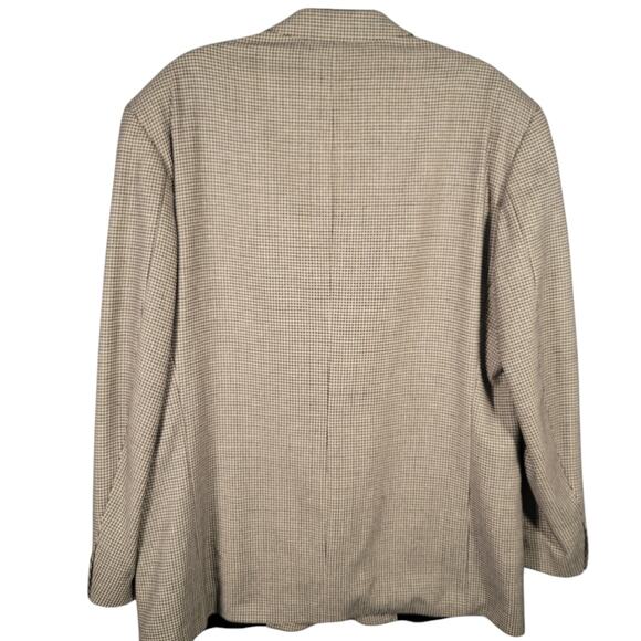 Vintage FIORI Silk Wool 46R Sport Coat Tan Black Houndstooth 90s Flawed - Picture 2 of 15